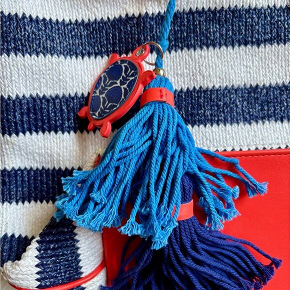 Vera Bradley Navy and White Stripe Large Tote Bag with Turtle Charm / Keychain - Picture 9 of 12